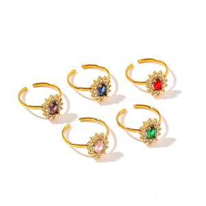 Fashion <b>Rings</b> Gold Plated <b>Open</b> Design Flower Shape Colorful Zircon Inlay Unisex Jewelry Gift - Product Image 4