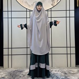 महिलाओं की मामूली लंबी पोशाक और दो-टुकड़ा सेट प्लस आकार अबाया रोबे के साथ शरद ऋतु ऋतु के मौसम के लिए रंग मिलान के साथ - Product Image 6