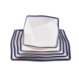 Plato redondo de melamina con borde azul, color sólido, vajilla duradera para fiestas y para tomar té. - Product Image 2