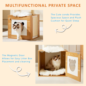 Moderno 2 en 1 48,6 "Torre de árbol de gato de madera Interior Gatito Condominio Extraíble Rascador Hamaca Scratch Pad para gatos grandes - Product Image 3