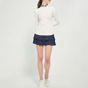 Özel Logolu Tenis Kıyafeti Antrenman 1/4 Fermuarlı Uzun Kollu Gömlek Etekli Şort 2 Parça Set Golf Tenis Eteği Kadınlar İçin - Product Image 4