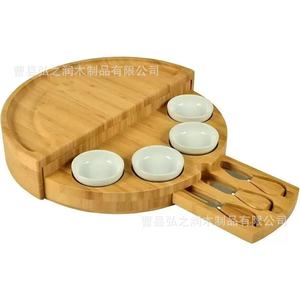 Plateau à fromage en bambou, planche à découper ronde pliable avec compartiments pour servir fruits, pain, desserts, usage en cuisine - Product Image 5