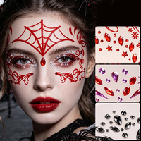Grosir Stiker Dekorasi Wajah 3D Kristal Berhias Mutiara Rhinestone Glitter Jaring Laba-laba Halloween Non-Toksik