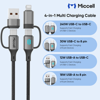 Câble de charge rapide Miccell en gros 4-en-1 USB-C vers USB-C, câble de données tressé pour iPhone, Xiaomi