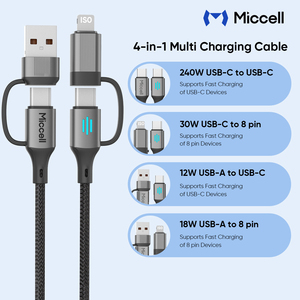 Câble de charge rapide Miccell en gros 4-en-1 USB-C <span class=keywords><strong>vers</strong></span> USB-C, câble de données tressé pour iPhone, Xiaomi - Product Image 3
