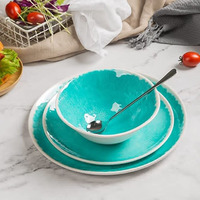 12 PCS Ensembles de vaisselle en mélamine en plastique turquoise moderne Combinaisons de couleurs cyan pour les vacances occidentales