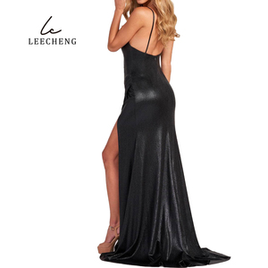 Vestido de noche romántico personalizado escote en V profundo sin espalda pliegues irregulares cinta falda de cola de pez abertura alta plisada fiesta natural <span class=keywords><strong>pleaser</strong></span> - Product Image 2