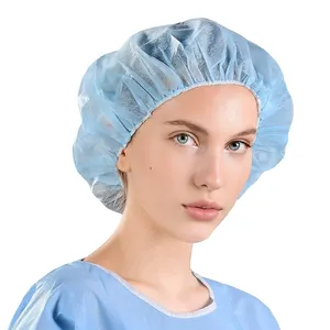 短信聚丙烯非织造圆形卷曲褶条蓬松头罩护士帽定制一次性手术帽，带松紧带