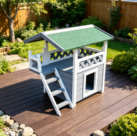 Villa pour chat en bois multicouche, moderne, de luxe, imperméable, avec motif imprimé, prête pour l'hiver, grande maison pour animaux de compagnie pour jardin