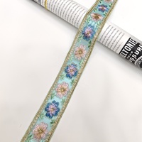 Dentelle en maille brodée de petites fleurs colorées avec paillettes, style national, soluble dans l'eau, accessoires vestimentaires pour enfants, base en fil doré