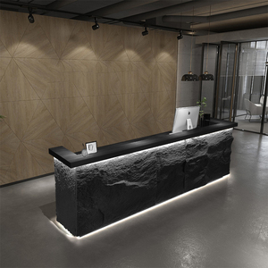 Q071 độc đáo cổ điển quầy lễ tân cổ phong cách đá kết cấu đá cẩm thạch gỗ tiếp nhận tùy chỉnh cho khách sạn Thanh công ty cửa hàng - Product Image 3