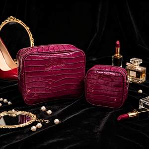 Ensemble de trousses de maquillage effet crocodile brillant, logo embossé, 2 en 1, trousse de toilette de voyage pour femmes, organiseur de cosmétiques imperméable - Product Image 2