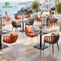 Ensemble de salle à manger moderne en corde tressée, 3 pièces, table en HPL avec base en fer, table et chaises de patio, résistant aux intempéries, mobilier de restaurant