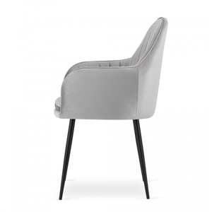 Silla de comedor de tela de terciopelo acolchado gris claro de lujo con reposabrazos - Product Image 4