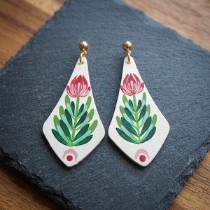Boucles d'oreilles pendantes géométriques peintes à la main, motif floral aquarelle, pour femmes, bijoux vintage - Product Image 3