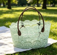 Sacs de voyage et de plage modernes en dentelle bleu menthe 39*22*20cm avec poignées, paniers de rangement écologiques