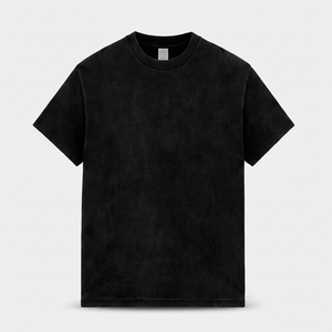 Camiseta de Hombre Negra de Manga Corta con Cuello Redondo, 100% Algodón, Corte Holgado, Casual, Transpirable, Tejido de Punto Lavado, Lisa, 230g - Product Image 1