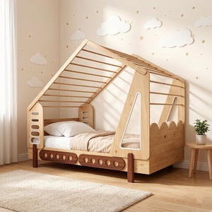 <span class=keywords><strong>Letto</strong></span> a pavimento <span class=keywords><strong>per</strong></span> <span class=keywords><strong>bambini</strong></span> a forma di casetta in legno naturale con sponde laterali intagliate <span class=keywords><strong>per</strong></span> la cameretta dei più piccoli - Product Image 3