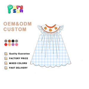 Tenues d'automne pour fillettes, ensembles de vêtements pour enfants, vêtements personnalisés à thème citrouille d'Halloween avec smocks - Product Image 3