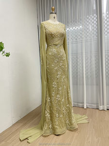 MY30192 فساتين سهرة مطرزة بالخرز برقبة مغرفة صفراء بأكمام طويلة لأم العروس ثوب حفلة أنيق للنساء - Product Image 5