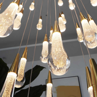 Lustres suspendus LED en cristal personnalisés de 2M, 3M, 4M, style goutte de pluie, avec fonction dimmable pour escalier, hall d'entrée et plafonds hauts