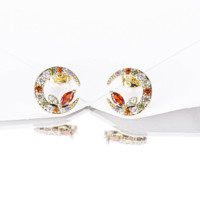 CM bijoux fantaisie femmes cadeau pendientes elegante couleur zircon 14k plaqué or symétrique oreilles de lapin lune boucles d'oreilles