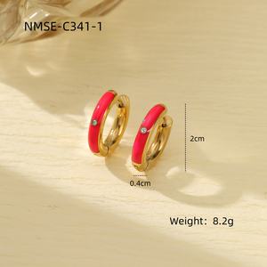 Nimai ต่างหูห่วงสแตนเลสเคลือบน้ำมันสีสันสดใสเครื่องประดับชุบทอง18K สำหรับผู้หญิง - Product Image 4