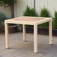 Meubles de jardin de loisirs Table de dessus carrée en bois de teck en rotin Table de salle à manger carrée de patio en rotin Table de dîner en osier tissée