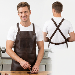 Leather Bib <b>Apron</b> Classic <b>Work</b> Style Durable With Cross Back Straps For Workshop - Product Image 2