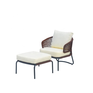 Sofá de jardín nórdico moderno para exteriores, <span class=keywords><strong>cuerda</strong></span> tejida y aluminio duradero con cojín para pies para hoteles, villas, muebles de patio duraderos - Product Image 1