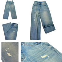 Jean en denim délavé léger taille haute coupe large décontracté pour femme, modèle Joker, haute qualité, personnalisable, collection 2026