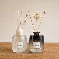 Bouteille en verre vide pour diffuseur d'arômes 200 ml avec bouchon boule en bois, logo personnalisé, vente en gros usine