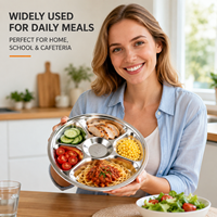 Assiette de service minimaliste en acier inoxydable de 28 cm à 6 compartiments pour la rentrée scolaire, la cafétéria et le restaurant
