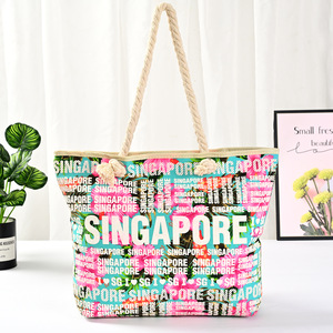 Bolso de playa de lona grande para mujer, bolsa de viaje con estampado de letras personalizadas, Tailandia, Singapur, venta al por mayor - Product Image 6