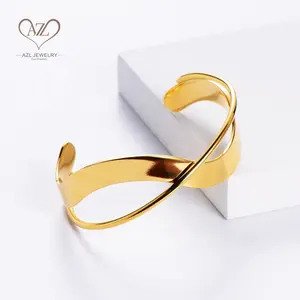 AZL Armreif Gelang Emas moda india onda ancha personalizado abierto brazalete oro 2024 joyería pulsera Acero inoxidable diseñador encanto