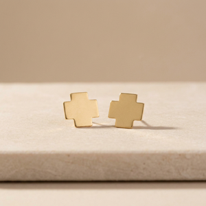 Plus Sign Geometrical Women Statement Earrings Elegant Antique Gold plated <b>Brass</b> Stud Post Earring jewelry - Product Image 1