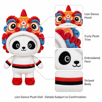 Peluche personnalisée Lion Danseur, Poupée en peluche OEM ODM, Chapeau Orange, Costume Blanc, Bordure Rouge, Animal en peluche pour Cadeau Enfant