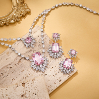 Parure 2 pièces style coréen pour mariée, collier et boucles d'oreilles plaqué or, design œil de cheval double couche en zircon jaune rose diamanté