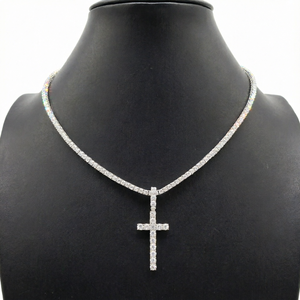 KIVORA'S 925 SLIVER Iced Out <b>Cross</b> Pendant Necklace Moissanite Chain Set Round Brilliant Cut Hip Hop Gift Jewelry - Product Image 2