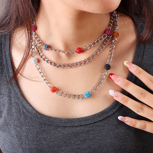 แฟชั่นสร้อยคอแบบมีชั้น โลหะผสมสังกะสี หลายสาย ลูกปัดทรงกลม เครื่องประดับสำหรับงานปาร์ตี้ เครื่องประดับสำหรับผู้หญิง - Product Image 1