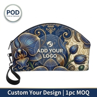 Pochette à cosmétiques personnalisée avec logo, motif floral orchidée bleue, impression à la demande, 1 pièce MOQ, sac de maquillage DIY, trousse de toilette de luxe