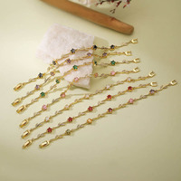 Bracelet chaîne étoile CZ en laiton plaqué or 18 carats avec pierres multicolores étoile et feuille, réglable pour femme, bijoux