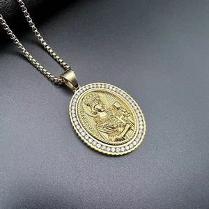 สร้อยคอจี้พระแม่มารีชุบทองสแตนเลสประดับเพชรซิร์คอน เครื่องประดับทางศาสนาสำหรับเป็นของขวัญ - Product Image 2