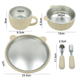 Juego <span class=keywords><strong>de</strong></span> Vajilla para Bebés <span class=keywords><strong>de</strong></span> Silicona y Acero Inoxidable 304, Plato con Succión, Taza, Cuchara y Tenedor, Diseño Animal - Product Image 5