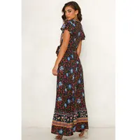 Bohemian Skirt Dress, Long, Floral, V Neck, Casual, Elegant