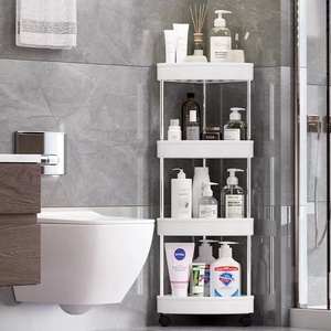 Étagère de rangement pour épices et légumes à 4 niveaux avec roulettes Supports de rangement amovibles en plastique pour toilettes - Product Image 3