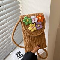 Sac bandoulière en toile tissé à la main, motif armure, motif floral, pour téléphone et monnaie, idéal pour les vacances à la plage