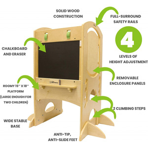 Longtu Handicrafts Children's Learning Tower Step Stool With Handrails Durable Solid Wood For Kids <b>Kitchen</b> Use - Product Image 4
