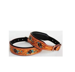 100% American Cow Leather Soft <b>Padded</b> Dog Collar Hand Carved Design Solid for Dog <b>Walking</b>-Bulk Quantity Wholesale Manufacturer - Product Image 3