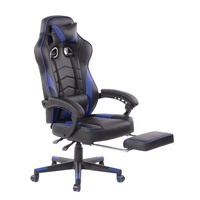 Chaise de jeu ergonomique avec support lombaire massant, accoudoirs inclinables, revêtement en cuir synthétique PVC, pivotement à 360°, repose-pieds et mécanisme d'inclinaison